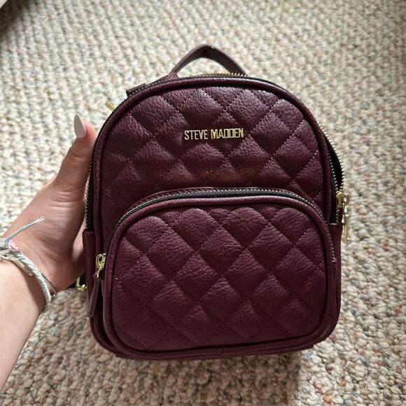 Steve Madden Handbags - Steve Madden Quilted Mini Backpack in Burgundy with Gold Hardware